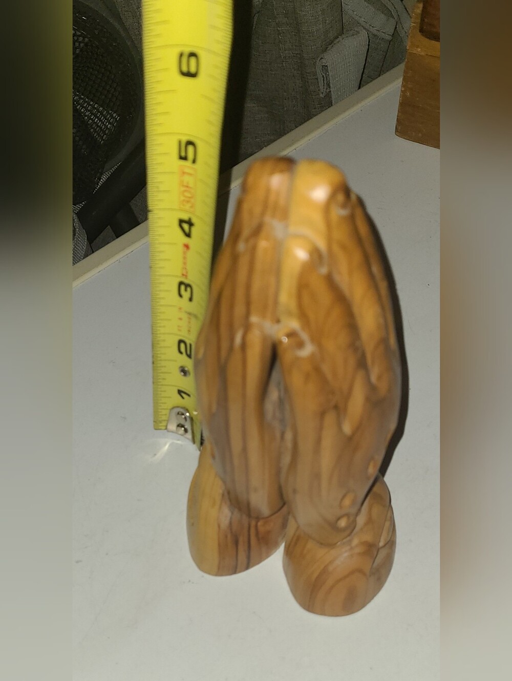 Hand-Carved Wooden Prayer Hands Accent - Natural Brown